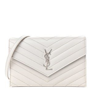 SAINT LAURENT Grain De Poudre Chevron Monogram Envelope WOC in Optic White